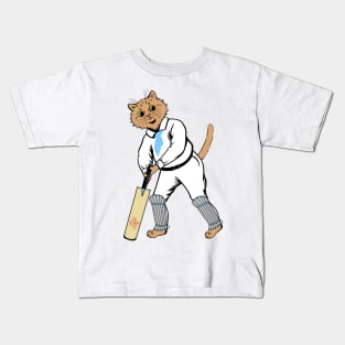 Cricket Batsman Cat Kids T-Shirt